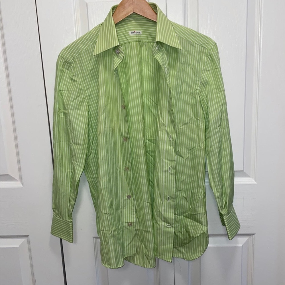 Kiton Bright Green Button Up Dress Shirt